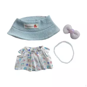 4 Pieces Doll Clothes Set Dress Outifits Necklace Cute Suit for 15cm Dolls Cherry skirt set