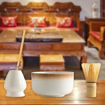 4 Pieces Japanese Matcha Set Ceremony Bamboo Whisk Traditional Utensils Kit Tea белый