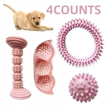 4 pieces set teeth grinding and chewing toy, puppy teeth grinding toy, puppy teeth cleaning rubber toothbrush красный