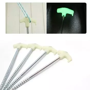 4 pieces White Reusable Luminous Steel Tent Pegs 25cm Long, Spiral Shape, for Outdoor Camping