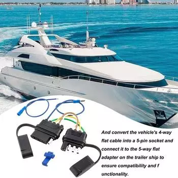 4 Pin To 5 Pin Flat Wire Harness Adapter Multipurpose Weather-Proof Flat Trailer Wiring Adapter Professional Flat Wire Harness