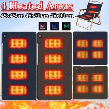 4 подогреваемые зоны, подогреваемая подушка для стула для кемпинга, зарядка через USB, подогреваемая подушка для сиденья, зимняя электрическая грелка, чехол для сиденья с подогревом