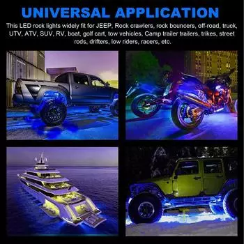 4 Pods Underglow RGB Rock Lights High Bright Водонепроницаемый IP67 Освещение колесных арок Лампа Подсветка днища Аксессуары синий