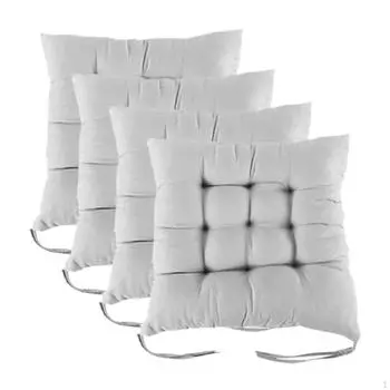 4 Подушки для обеденных стульев с 16 фиксированными точками, Мягкие и с завязками для комнаты. серый