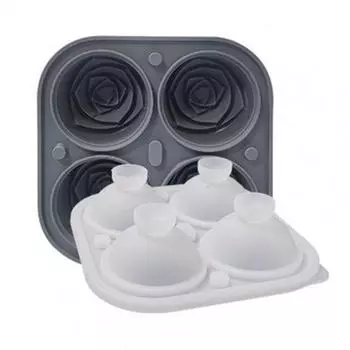 4-полосный лоток для кубиков льда, противопыльный пищевой безопасный, без BPA, силиконовые формы для кубиков льда в форме розы для дома, 4-луночная форма для лотка для льда в форме розы чёрный