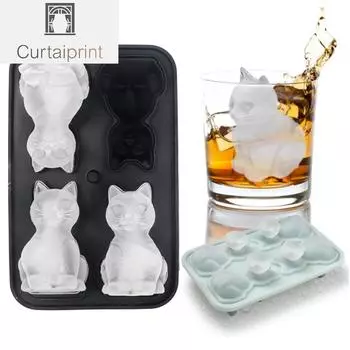 4 полости лотки для кубиков льда для кошек 3D форма для кубиков льда для кошек с воронкой силиконовая для виски, вина, коктейлей, машина для изготовления кубиков льда, шоколадная форма чёрный