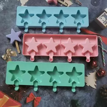 4 полости Звезда Мороженое Силиконовая форма DIY Мультфильм Шоколад Желе Печенье Форма для выпечки Торт Декор Мыло Свечи Изготовление Набор Подарки
