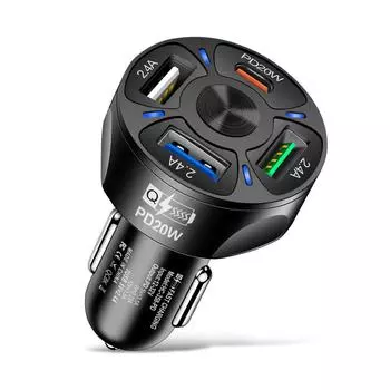 4-портовый адаптер для зарядного устройства PD20W Type-C 5 В/2,4 А 3 USB для быстрой автомобильной зарядки iPhone 14 358 1PD чёрный