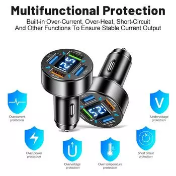 4 Ports Fast Car Phone Charger Car Charger Adapter 66W PD Type-C QC3.0 Multi-Port Smart Quick Charger Auto Parts