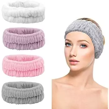 4 повязки на голову для макияжа, эластичная повязка для волос, моющаяся повязка на голову, уход за лицом для спа, йоги, спорта, красоты, душа, для женщин 22x16x2cm