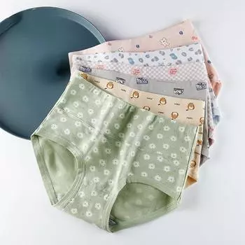 4 предмета хлопкового женского нижнего белья с поясом с принтом, нижнее белье с высокой талией и трусы с принтом в коробке L