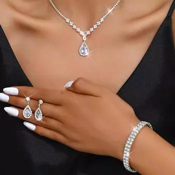 4 предмета женской модной цепочки-коготь, серьги-капли, ожерелье, набор браслетов, свадебный банкет, праздничный подарок Silver