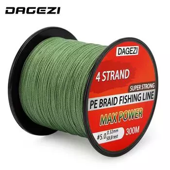 4-прядная плетеная леска, 300 м, сверхпрочная мультифиламентная плетеная леска из 100% полиэтилена
