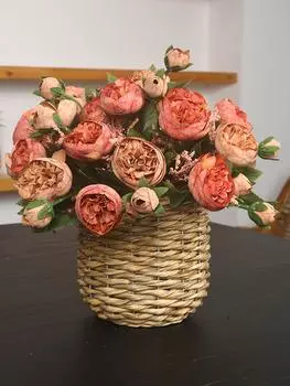 4 пучка 28 см Снежинка Чайная роза 5 головок Букет искусственных цветов Цветочный орнамент Цветочная композиция Украшение для домашнего свадебного декора оранжевый