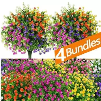 4 пучка Искусственные цветы Искусственные цветы Настоящее прикосновение Искусственные букеты Устойчивые к ультрафиолетовому излучению кустарники Растения Не выцветают Искусственный пластик Домашний садовый декор Fuchsia 4 Bundles