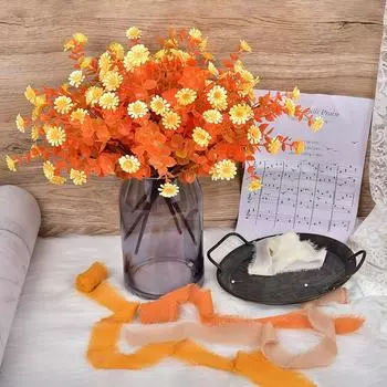 4 пучка искусственных цветов, осенние цветы ромашки, искусственные кустарники, растения, осенние кустарники, стебли, искусственные травы для использования в помещении, на открытом воздухе, осенние украшения One Size