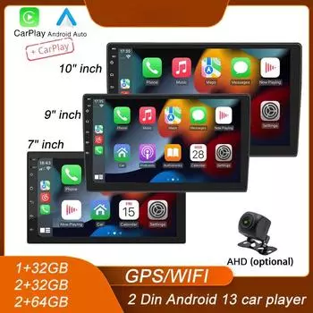 4-ядерный 2-диновый автомобильный радиоприемник Androidauto Carplay Android 13 GPS Car Audio 7 /9 /10 WIFI BT IPS Автомобильный мультимедийный проигрыватель