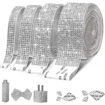 4 ярда самоклеящаяся лента со стразами, наклейки со стразами, художественные поделки, свадьба, день рождения, вечеринка, сделай сам, автомобиль, украшение для мобильного телефона 2 rows серебряный