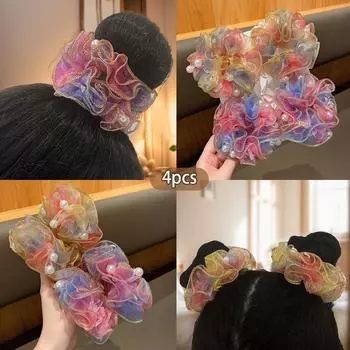 4 разноцветные резинки для волос в виде толстой кишки, имитирующие жемчужные повязки на голову, подходящие для повседневных и сценических причесок.