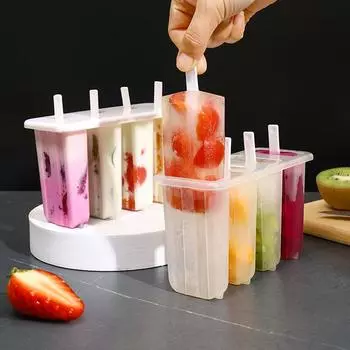 4 решетки Формочки для мороженого Набор формочек для эскимо Поднос для мороженого Многоразовый с крышкой на палочке Форма для льда Кухонные принадлежности