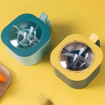 4 решетки коробка для приправ с крышкой и ложкой солонка кухонный органайзер для хранения твердые контейнеры для приправ кухонные принадлежности зелёный