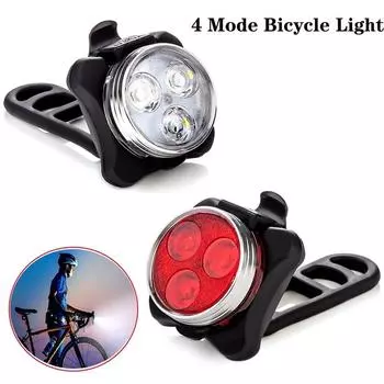 4 режима перезаряжаемая USB-фара для велосипеда, задний фонарь красный