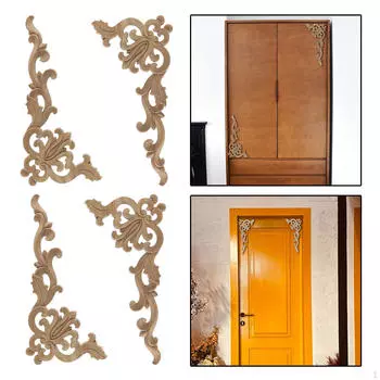 4 резные аппликации, накладка, резьба, наклейка с цветочным узором, неокрашенная дверь, украшение для мебели, шкафа 18x7CM