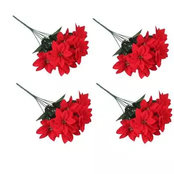 4 рождественских цветочных пучка искусственные цветы уличные цветы, устойчивые к ультрафиолетовому излучению кустарники для подвешивания садового крыльца оконная коробка One Size красный
