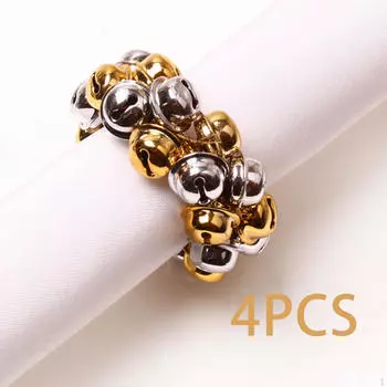 4 рождественских кольца для салфеток, держатели для декоративных украшений стола ручной работы, набор колокольчиков с пряжкой gold silver