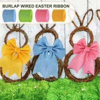 4 рулона цветной ленты 5 м мешковины проволочные ленты цветные быстровыцветающие ленты для рукоделия аксессуары для пасхального венка подарочная упаковка свадебные букеты 4pcs