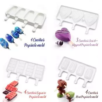 4-секционная силиконовая форма для мороженого, форма для кубиков льда, решетка в форме сердца, самодельная форма для выпечки эскимо, кухонные принадлежности