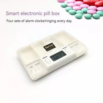 4-секционная таблетница с электронным напоминанием о времени, портативная дорожная таблетница, портативный герметичный органайзер для таблеток, контейнер для лекарств слоновая кость