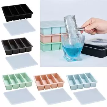 4-секционный лоток для кубиков льда с крышкой, удобные формы для приготовления льда для охлажденных напитков, льдогенератор с прозрачной крышкой и ящиком для хранения серый