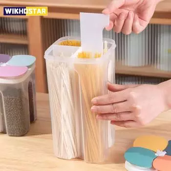 4 сетки герметичная банка для круп, кухонный ящик для хранения круп, пластиковый контейнер для пищевых продуктов, влагостойкий зерновой резервуар, коробка для хранения спагетти в свежем виде