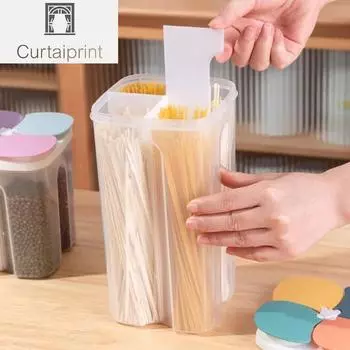 4 сетки герметичная банка для круп, кухонный ящик для хранения круп, пластиковый контейнер для пищевых продуктов, влагостойкий зерновой резервуар, коробка для хранения спагетти в свежем виде