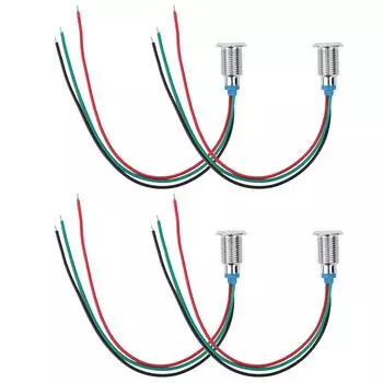 4 Sets PreWired Round LEDs Metal Waterproof 2Color Indicator Common Cathod 10mm 1224V(Red and Green