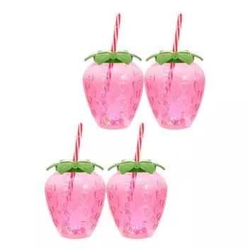 4 Sets Strawberry Cup Party Beverage Bottle Attention to Detail Drinking Pp Material Clear Water Juice Portable красный