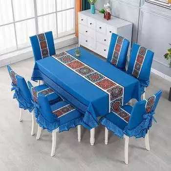 4-сезонный универсальный чехол на стул, нескользящая ткань для обеденного стола, современный синий минималистичный цельный чехол на стул, скатерть на стул Chair cover 1pcs