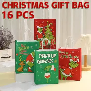4 шаблона 16 шт. Рождественские подарочные пакеты, пакеты из крафт-бумаги, подарочные сумки-тоут с героями мультфильмов в канун Рождества One Size