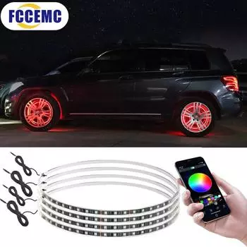 4 шт. 120 см светодиодная лампа автомобильного концентратора RGB с приложением для управления звуком водонепроницаемая гибкая неоновая лента 12 В автомобильное кольцо для колеса декоративный атмосферный свет