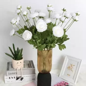 4 шт. 16 головок шелковых цветов ранункулюс искусственный с длинными стеблями ранункулюс искусственный цветок персидские искусственные цветы для свадебного стола центральный элемент домашнего декора 4pcs белый