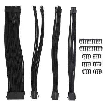 4 шт. 18AWG кабель блока питания удлинитель шнуры питания 30 см нейлоновая оплетка 24 Pin ATX 4+4Pin CPU 6+2Pin PCIE GPU чёрный