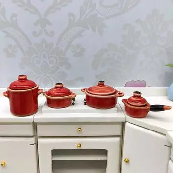 4 шт. 1:12 кукольных миниатюрных керамических кухонных принадлежностей, набор кастрюль, столовых приборов, мини-кастрюля, вок, кухонные принадлежности, модель, кухонный декор, игрушка