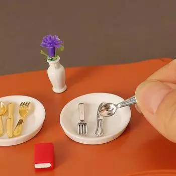 4 шт. 1:12 кукольных тарелок, ножей, вилок, ложек, набор кукольных мини-посуды, аксессуары для кукольного домика, украшения для кухни, игрушки для игр
