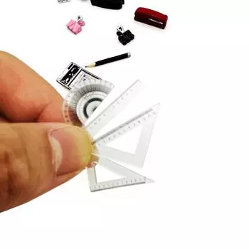 4 шт. 1:12 Миниатюрная линейка для кукольного домика Транспортир Треугольная линейка Прямоугольная модель Инструмент для рисования Аксессуары для кукольного домика one size