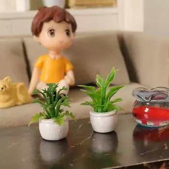 4 шт. 1:12 Миниатюрных кукольных домиков с зелеными листьями, горшечные растения, модель бонсай, садовый декор, игрушечный кукольный домик, аксессуары 4Pcs