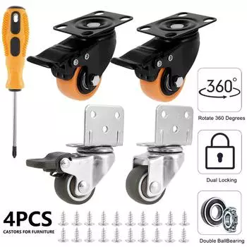 4 шт. 1/1.25/2 дюймовые мебельные ролики универсальные поворотные ролики с предохранительным тормозом бесшумные колеса тележки для перемещения стола стула дивана
