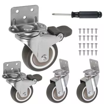 4 шт. 1/2-дюймовые мебельные ролики 360° вращающиеся Г-образные мягкие резиновые ролики с тормозом бесшумный ролик DIY домашний аксессуар 1 inch