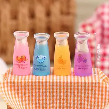 4 шт./1 комплект 1:12 кукольный домик, миниатюрная бутылка йогурта, бутылка фруктового молока, кухонная модель, декор для напитков, игрушка, аксессуары для кукольного дома 0.9cm