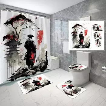 4 шт./1 шт., пейзажная занавеска для душа с воздушными чернилами, четыре комплекта, водонепроницаемая и устойчивая к плесени занавеска для душа, перегородка, занавеска 1pc